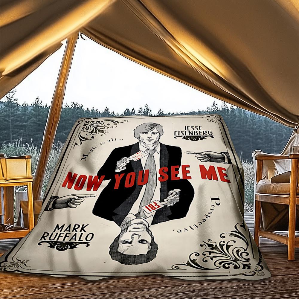 1pc Now You See Me Outdoor Flannel Blanket, Cozy & Warm Soft Te Playful Design, Napping Camping,