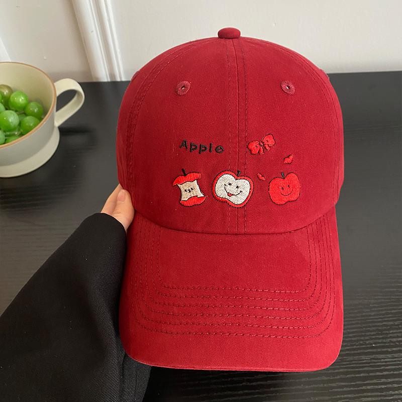 Cute Baseball Red Hat With Apple Embroidery Ideal For Spring Outfits For Women