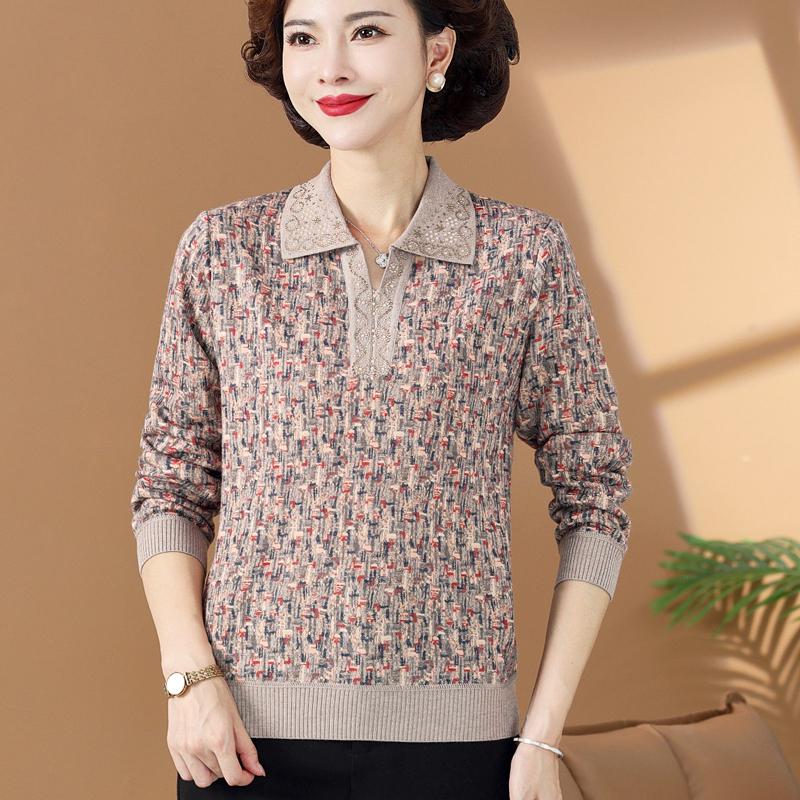 

Весенне-осенняя вязаная блузка с длинным рукавом для женщин среднего и пожилого возраста S (suggested 40-48 kg) красный