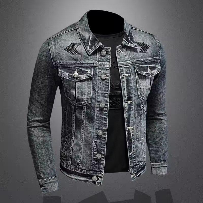 Denim Jacket Men's Autumn Lapel European and American Motorcycle Jacket Handsome Denim Jacket
