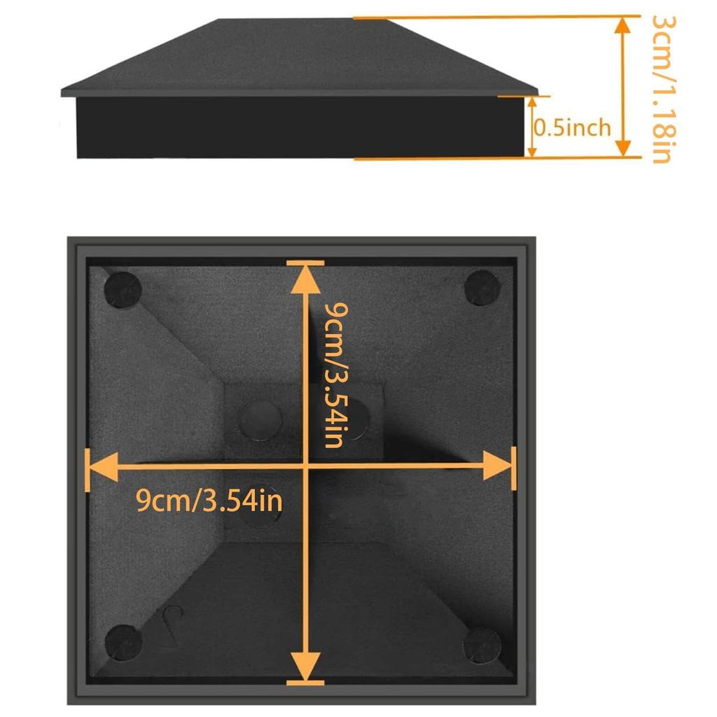 Hekpaalafdekkingen, prismatische afdekkingen, zwarte dekpaalafdekkingen, hekafdekkingen voor houten palen,