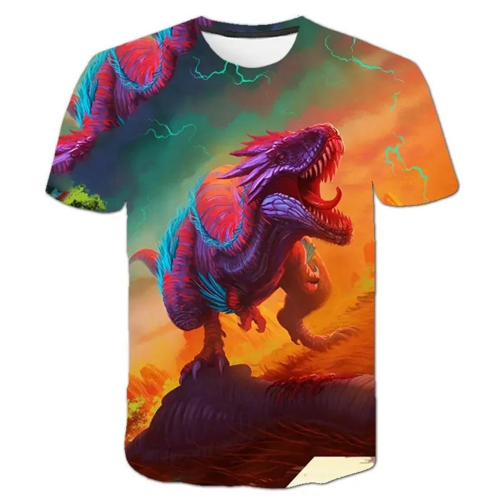 Summer Cartoon Animal Dog Dinosaur Printed Kids T-shirt Hip-hop Neutral Casual Round Neck T-shirt Boy Girl Tees Top