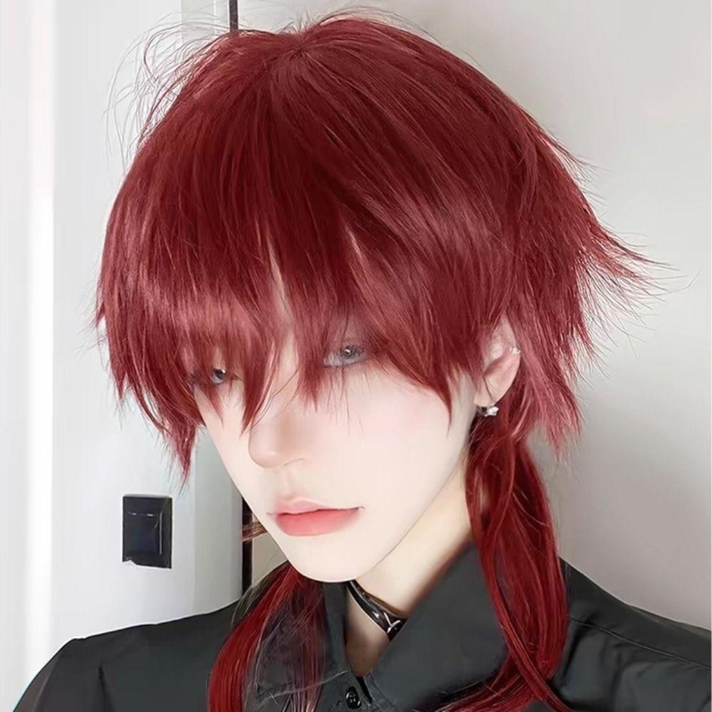 Heat Resistant Mullet Head Wigs with Bangs Straight Anime Men Wigs Long Cosplay Wig Party