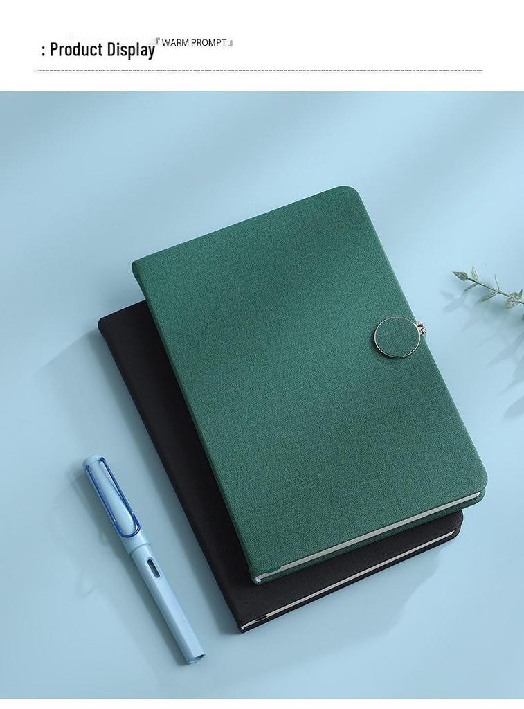 Round Buckle A5 Notebook - Business Meeting Diary with Creative Fabric PU Leather Cover
