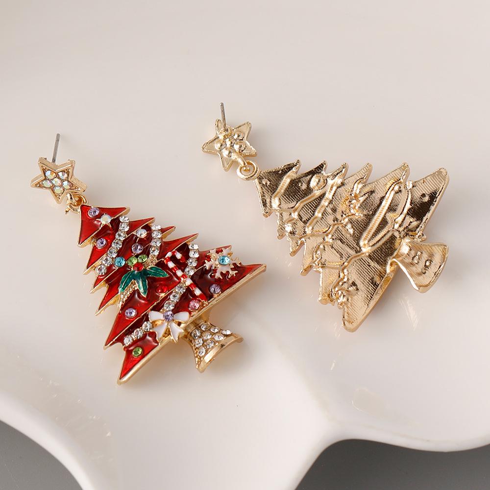 Exquisite Legierung Emaille Weihnachtsbaum Ohrstecker mit Diamanten - Nischen Design für Damen