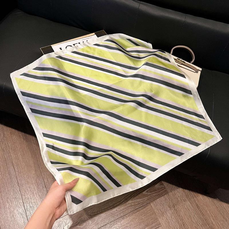 Fashion Black and White Printing Temperament Square Scarf Imitation Silk Korean Version Decorative Scarf Scarf Professional Decorative Shawl Silk Scar