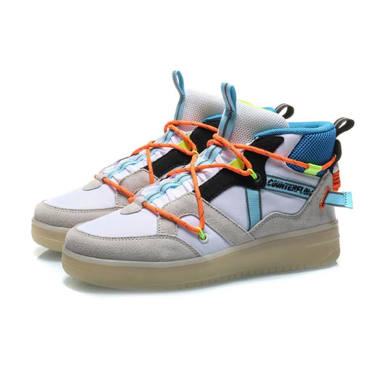 New LiNing CF Hunter Anti Slip Wear Resistant High Top Skateboard Shoes Women's White Orange AGCQ158-4
