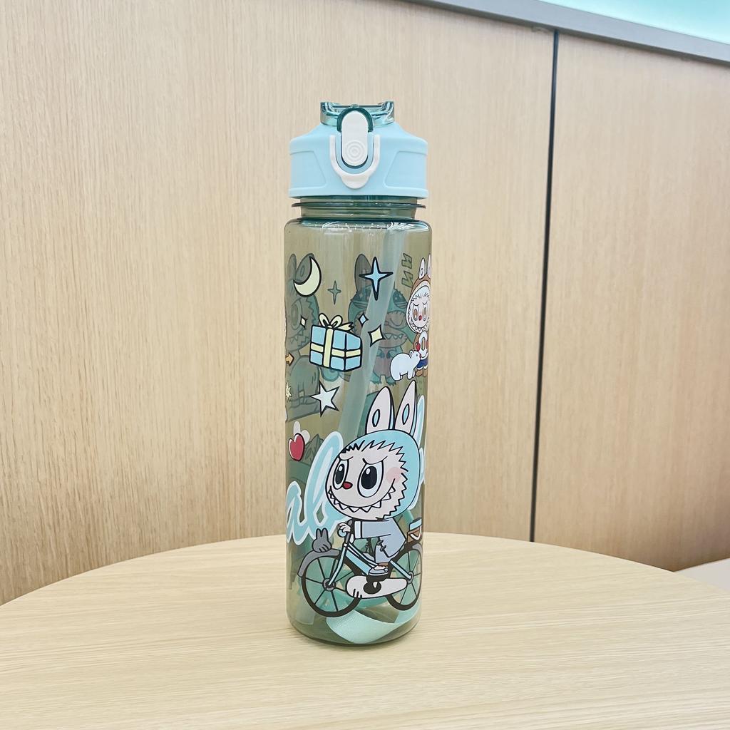 Cartoon Travel Water Cup Portable Lifting Rope Printed Transparent Plastic Cup High Value Cute Straw Cup
