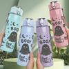 1PC Ghost Cat Halloween Pattern 750ml Color Plastic Sports Water Bottle Leakproof Flip Straw Lid Suitable for Sports Office Home Use