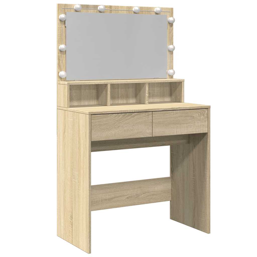 Makeup Table with LED Lighting Sonoma Oak Finish 80 x 41 x 134.5 cm