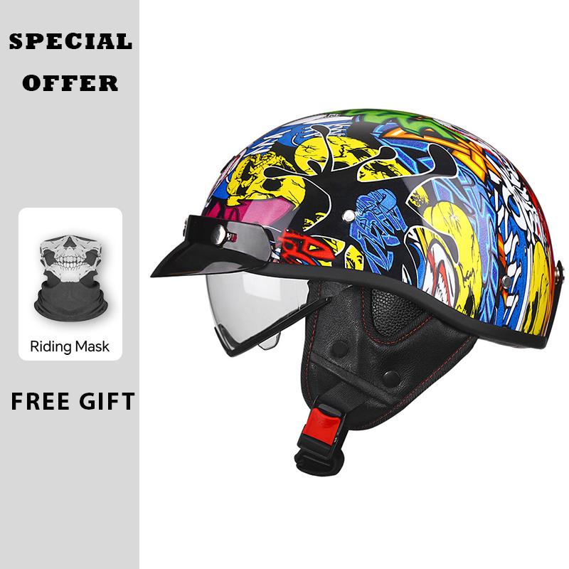 Half Face Motorcycle Helmets ABS Vintage Half Face Helmet Casco Moto Motorcycle Open Half Helmet Biker Pilot DOT Approved M-XXL