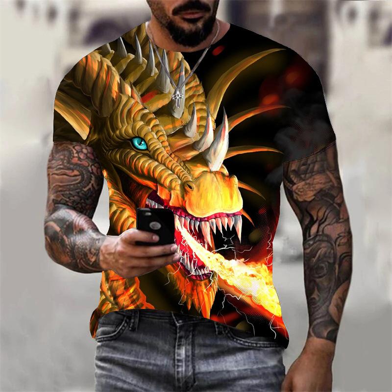 3D Dragon Print T-shirt Herr Kvinnor Casual Sommar Djur T-shirt Man O-hals Kortärmad Lösa toppar Andas T-shirts för par