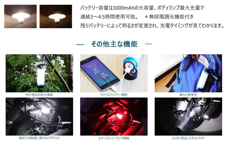 Kijima K3 Motorcycle Parts Multi-Touring Light LED Lamp with Lantern/Spot/Beam/Emergency Functions, 3000mAh, Color: Olive, ZK3-20008V