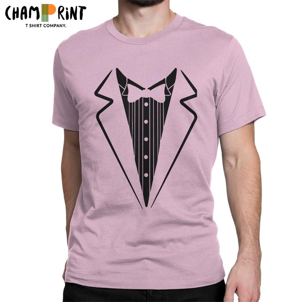 Men T Shirt Fake Bow Tie Tuxedo Novelty Cotton Tee Shirt Short Sleeve T Shirts Crewneck