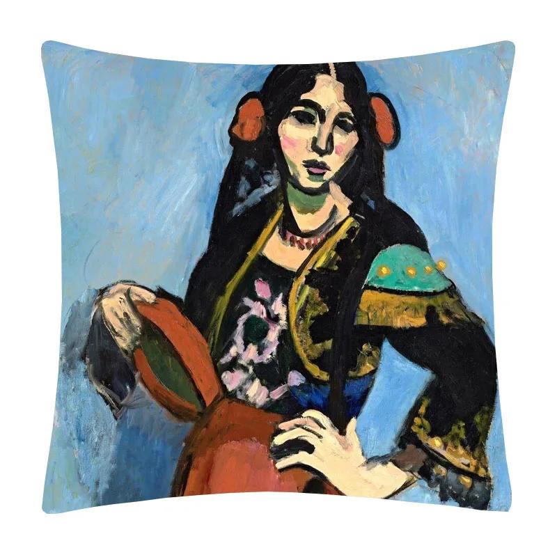Henri Matisse Printed Cushion Cover Portrait Oil Art Painting Decorative Pillowcase Home Decor Polyester Cotton Linen 45X45cm