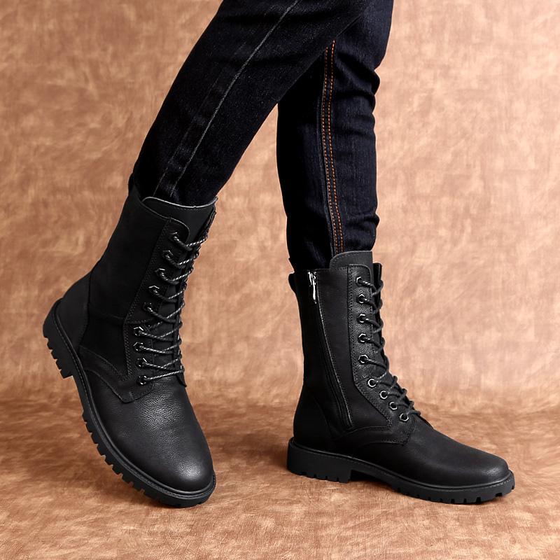 Fashion Boots Men Cow Leather Shoes Keep Warm High Top Genuine Leather Boots For Man Fashion Tooling Motorcycle Boots Winter Snow Boots