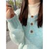 Macaron Thickened Sweater Women's Retro Autumn and Winter Lazy Wind Henry Neck Pullover Button Long Sleeve Knitted Top