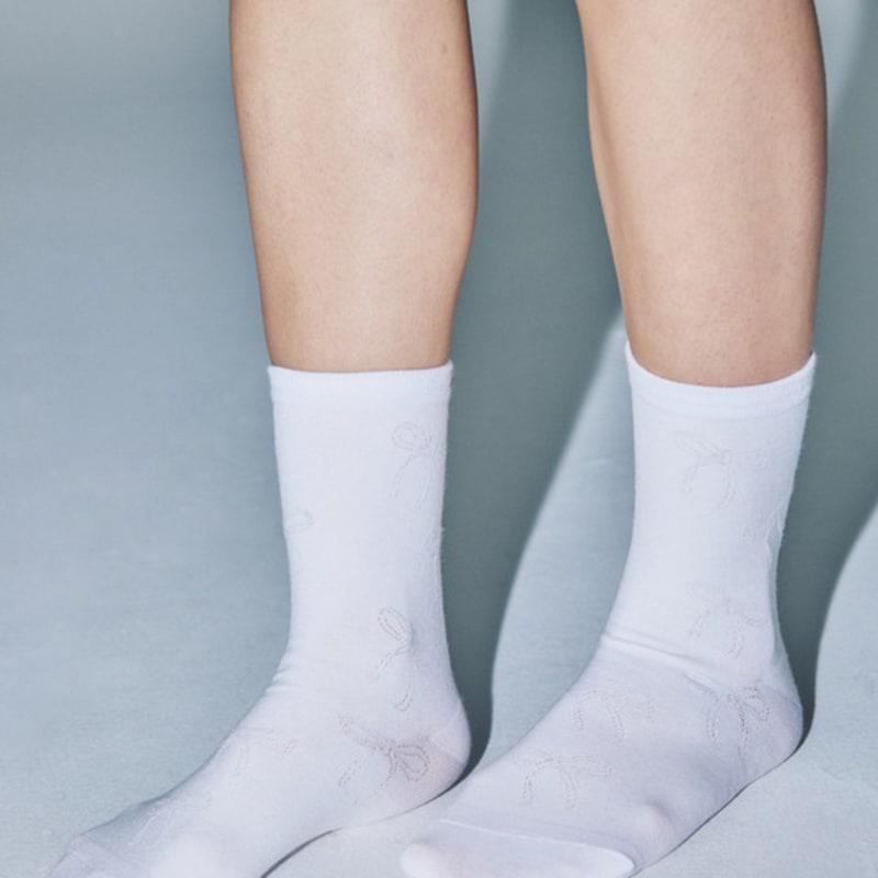 I Hate Monday [IHM25SU0416] Ribbon Socks White
