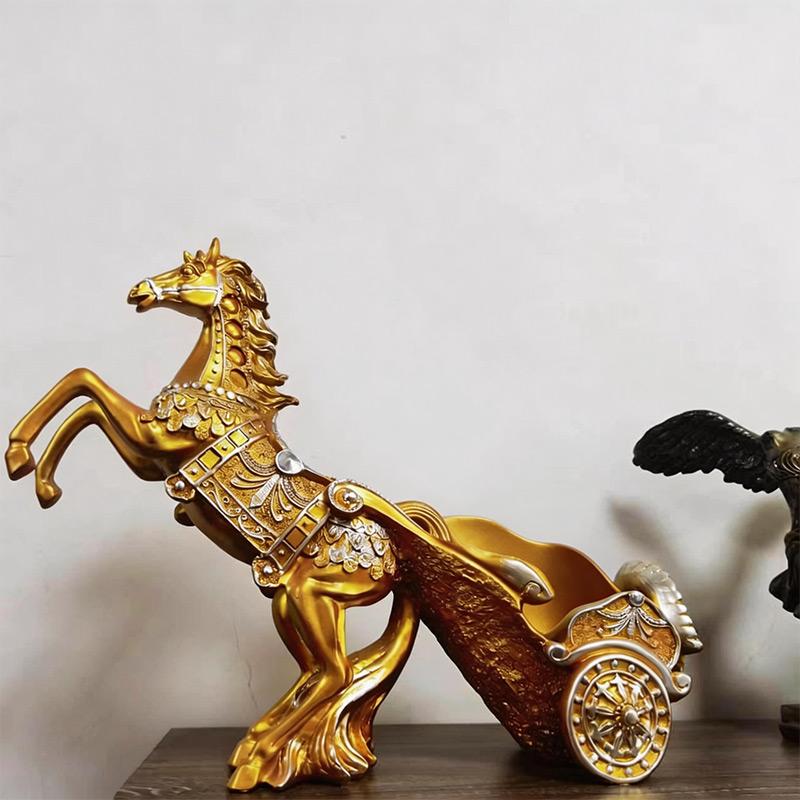 Collectibles Sculptures European Style Horse Drawn Carts Wine Racks Resin Crafts Animal Ornaments High-end Wine Cabinet Ornament