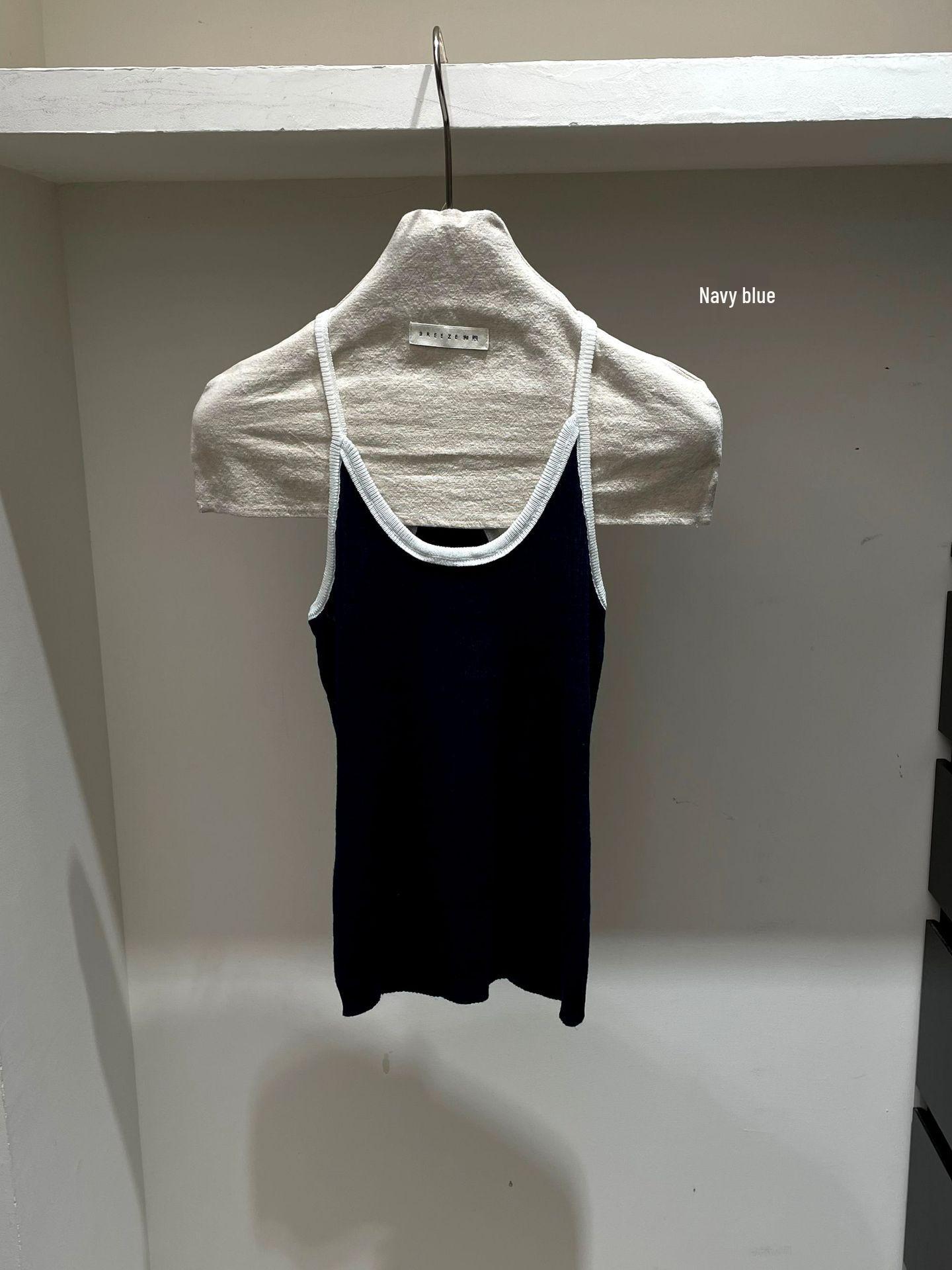 

MILDNESS Women s Color Block Strappy Tank Top - French Style, Sweet Spicy Design, Beautiful Back, Versatile Inner and Outer Wear for Summer One Size тёмно-синий