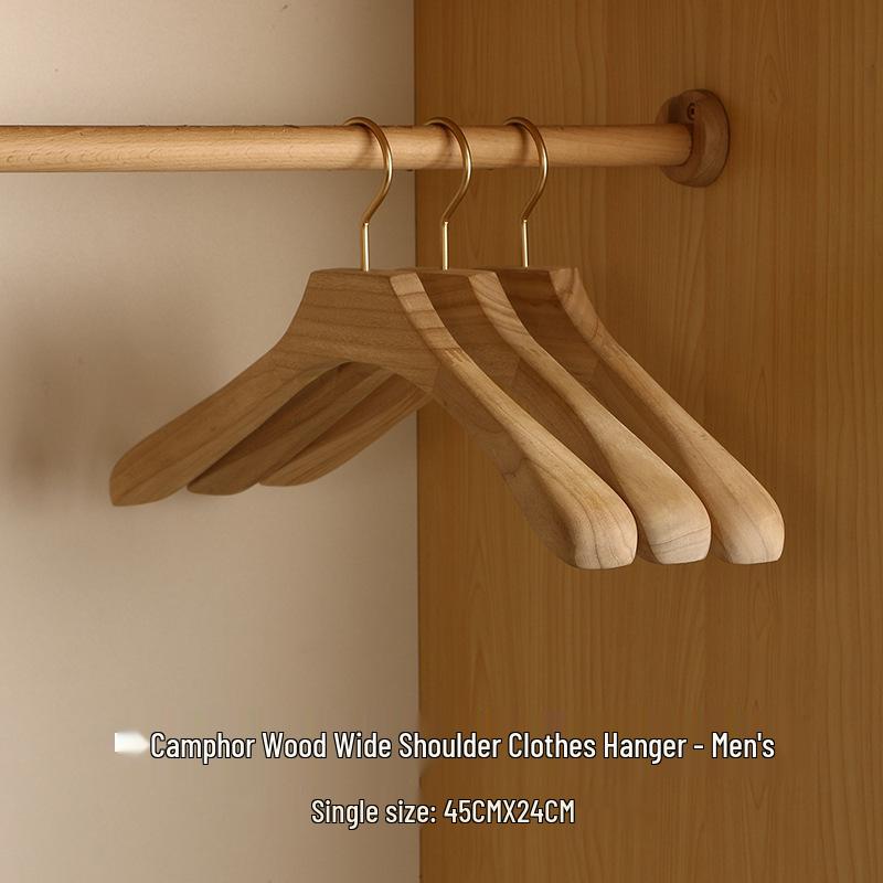 Pure Natural Camphor Wood Wide Shoulder Adult Suit Hanger - High-End Solid Wood Wardrobe Clothes Rack