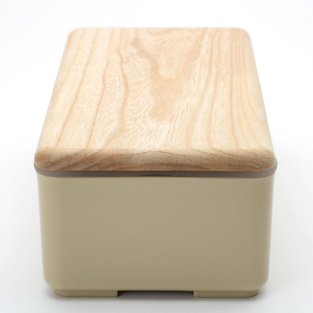 BENTO STORE Beautiful Flowing Grain Wooden Lunch Box with Wooden Lid Made from Hokkaido Cork Tree Microwave Lunch Box 500ml Beige X X H6cm