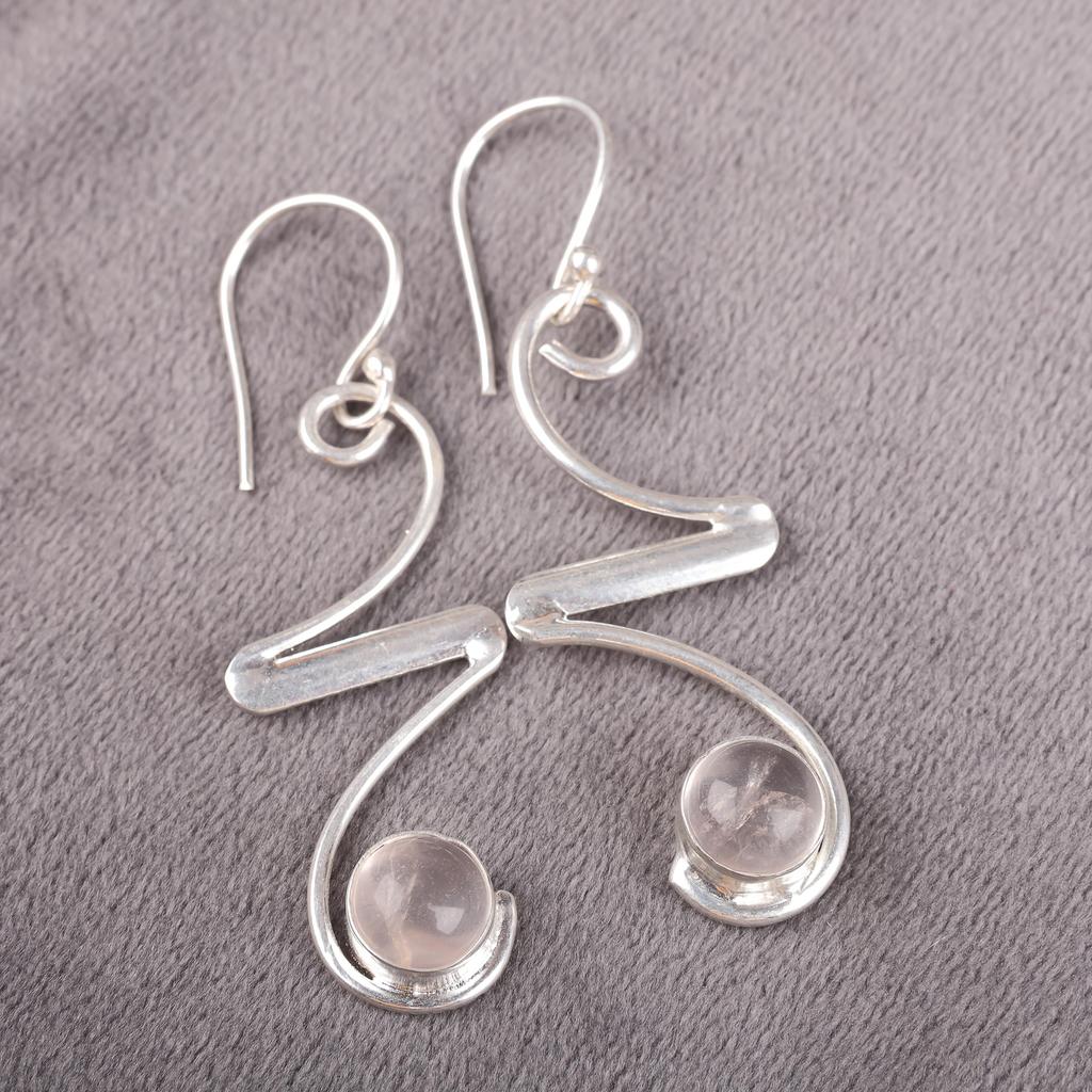Rose Quartz Gemstone, Handmade 925 Solid Sterling Silver Jewelry, Designer Silver Earrings Gift for Sister