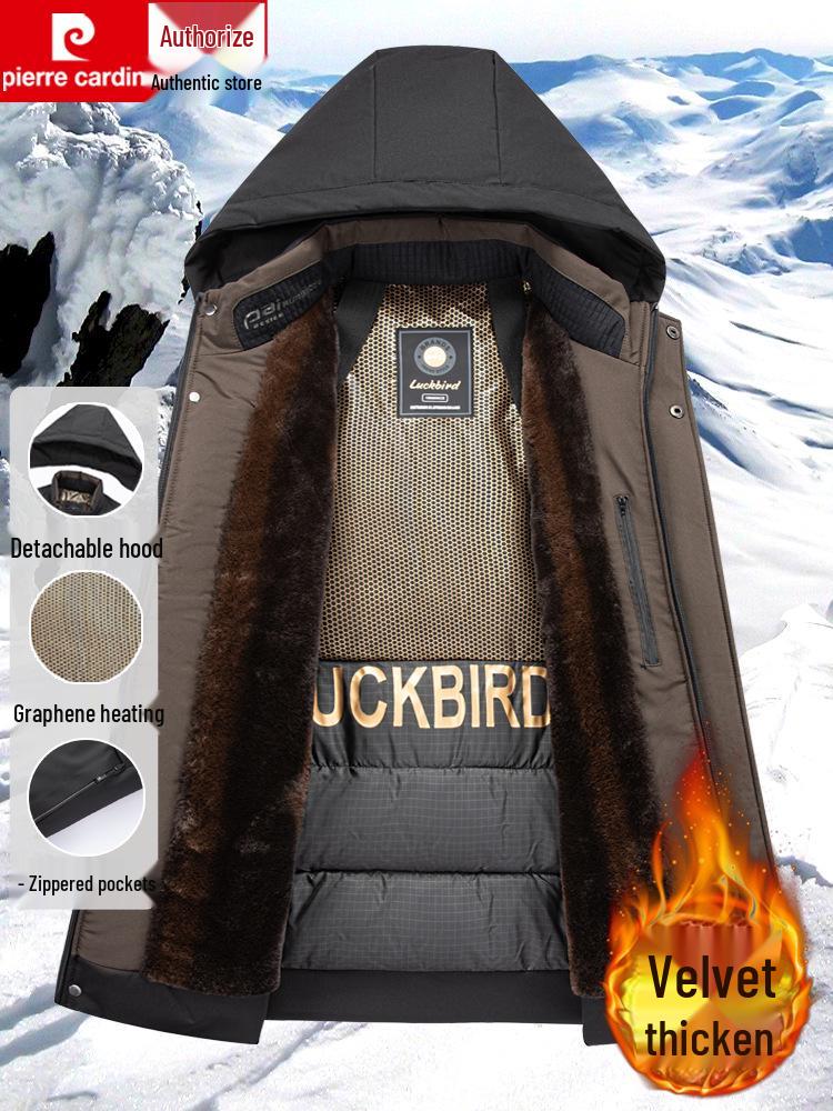 Pierre Cardin Men's Mid-Length Thickened Winter Parka with Golden Sable Velvet
