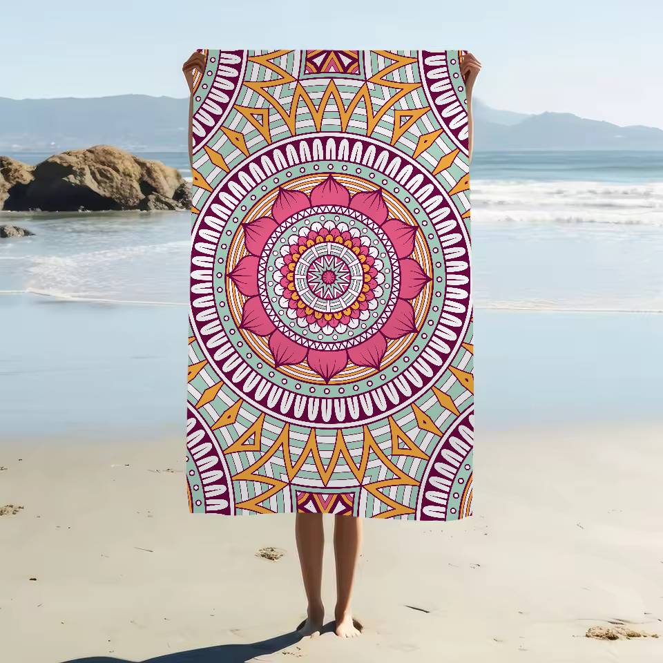 Classical Floral Pattern Print Microfiber Printed Beach Towel Mountain Climbing Yoga Beach Swimming Running Absorbent Soft Towel