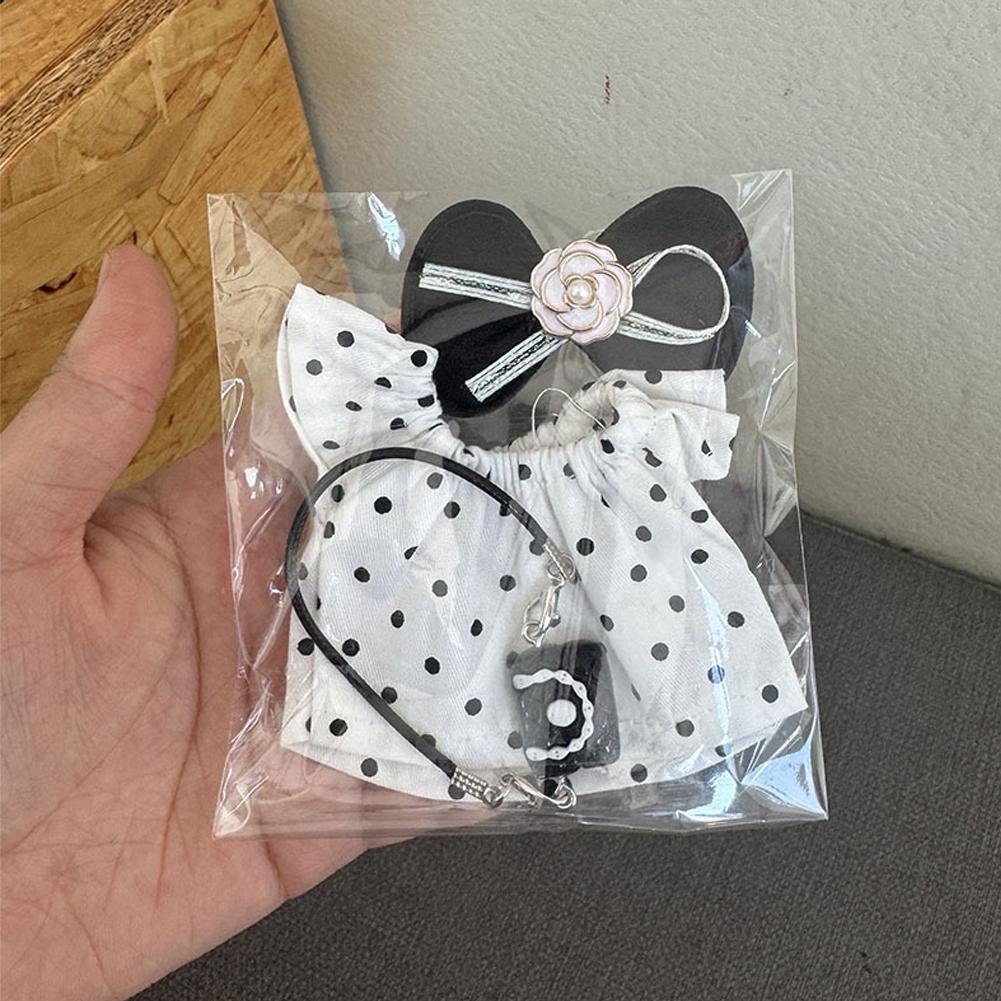 For 17cm Labubu Pendant for Children Dress Sweater Overalls T-shirt Sweater Hat Set Cartoon Messenger Bag