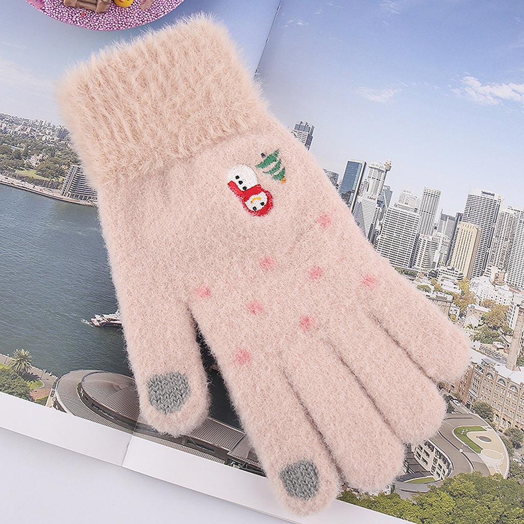 Winter Women Adult Plus Velvet Thickening Cute Cartoon Point Finger Gloves