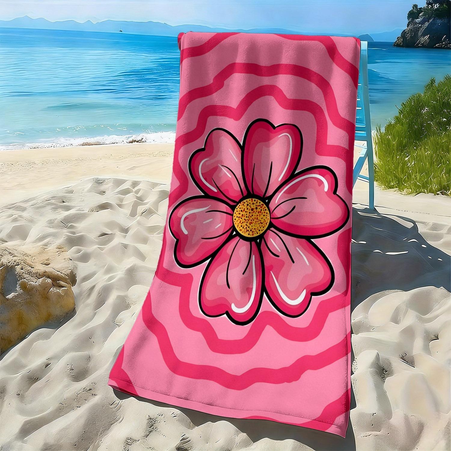 

Pink flower heart-shaped petal pattern polyester microfiber beach towel is highly absorbent, suitable swimming and beach outings W30*H60(CM)