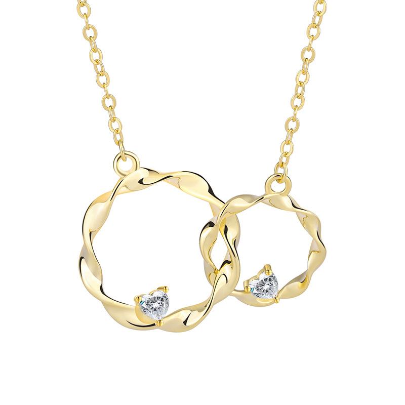 Double Twist Necklace for Women, Trendy Double Ring Pendant Collarbone Chain