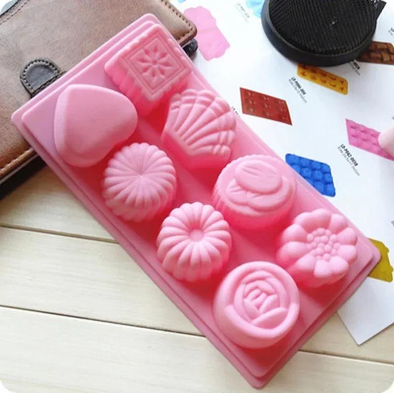 8-grid Flower Shell Geometric Pattern Silicone Mold Creative DIY Chocolate Candy Molds Kitchen Baking Cake Decor Candle Mould