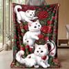 Kittens and Roses Romance Theme blanket Lightweight Warm Flannel Blanket Decorative Throw Blanket for Home Decoration
