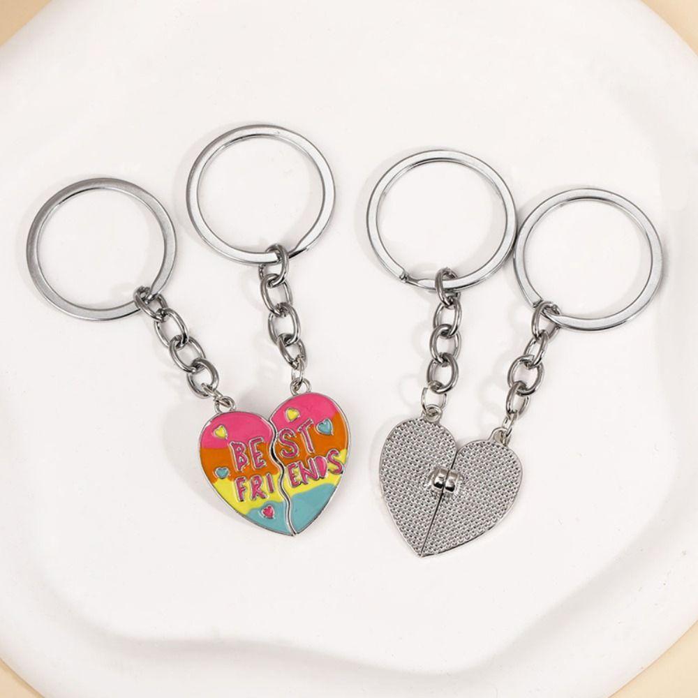 1 Pair Metal Best Friends Keyring Hanging Jewelry Matching Heart Key Ring  Gilrs