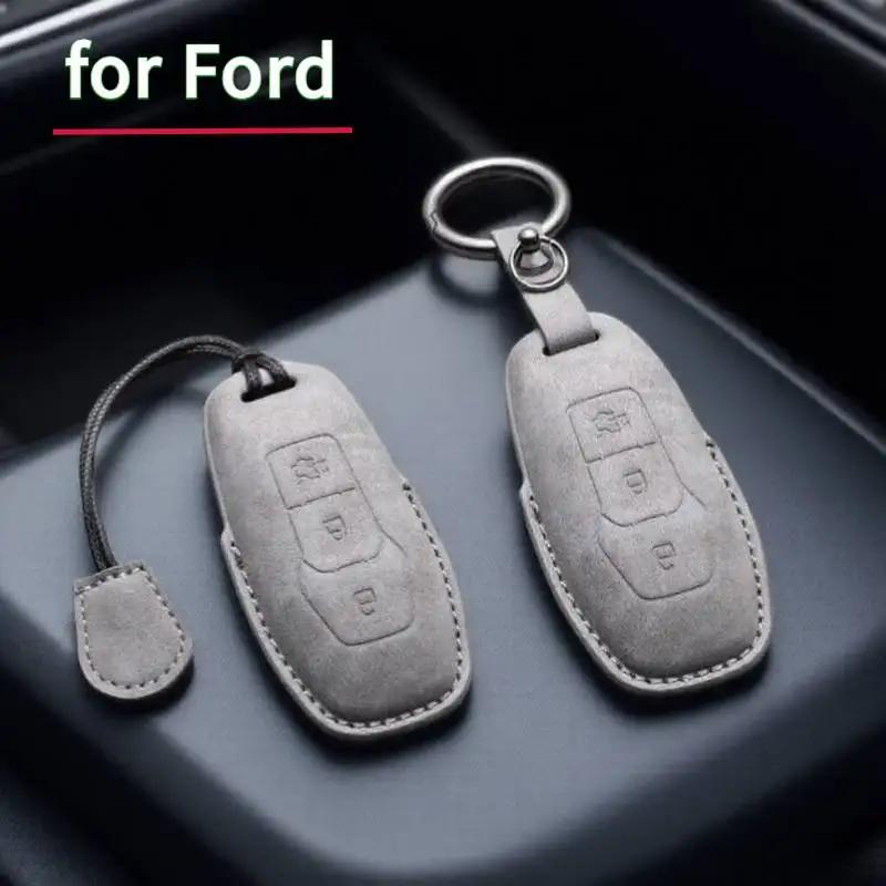 Leather Car Key Case Cover Holder Keychain Shell for Ford Fusion Mondeo Mustang F 150 Explorer Edge Focus 3 2016 2017 2018