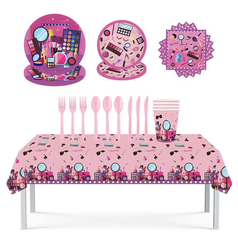 Spot Cosmetics Theme Set Disposable Paper Plate Paper Cup Paper Towel Tablecloth Party Decoration Supplies