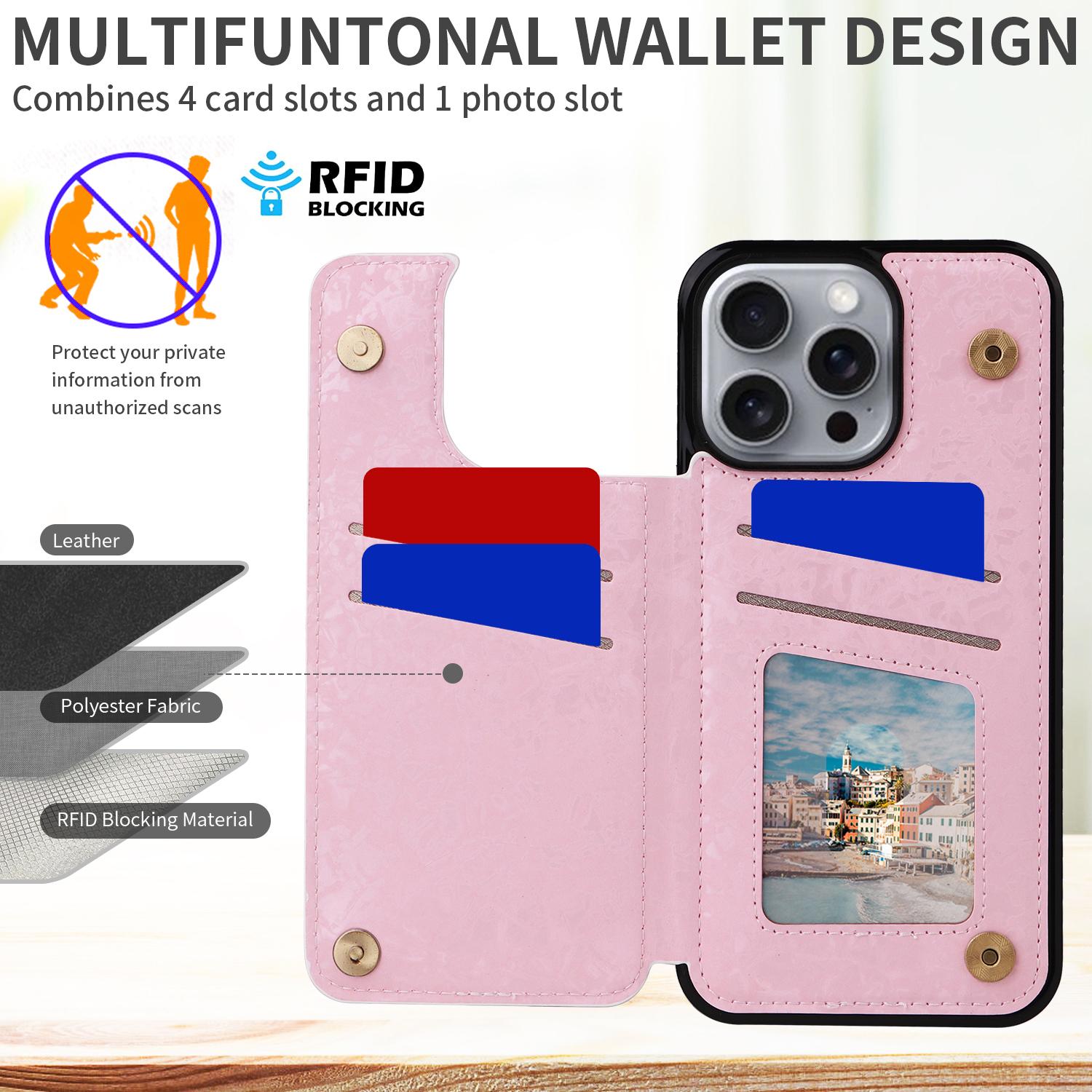 

For iPhone 16 Pro Max Case Flower Leather+TPU RFID Blocking Phone Cover Card Slots Flowers
