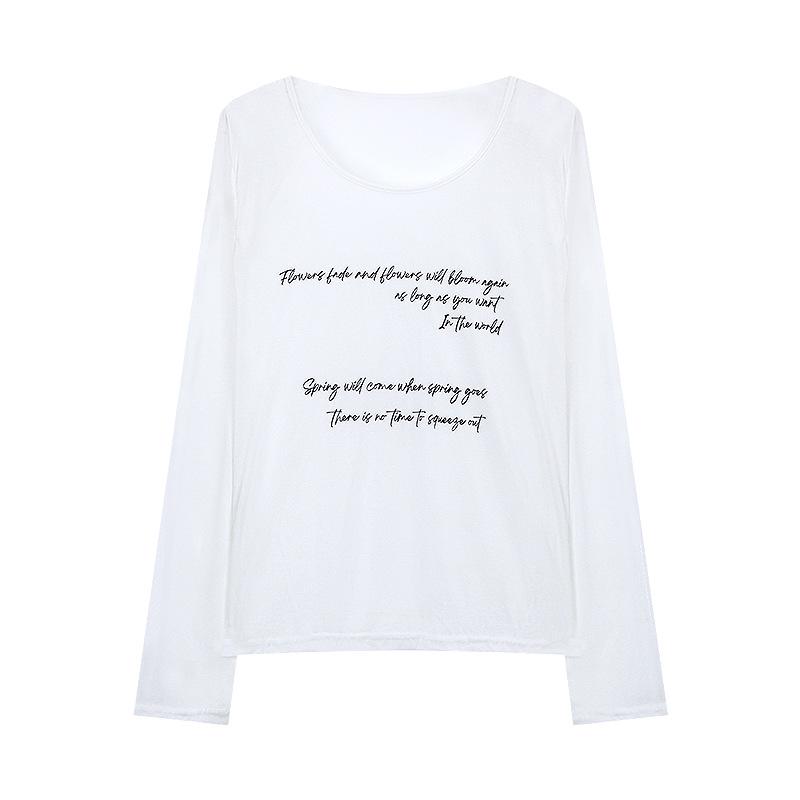 

Women s Lazy Style Printed Long Sleeve T-shirt - Summer Casual Slimming Sun Protection Cover-Up Top M білий