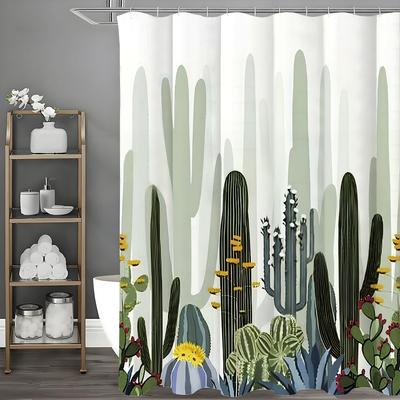 Rideau de douche Fleur de cactus, Rideau de douche décoratif pour salle de bain, Rideau de douche imperméable avec crochets