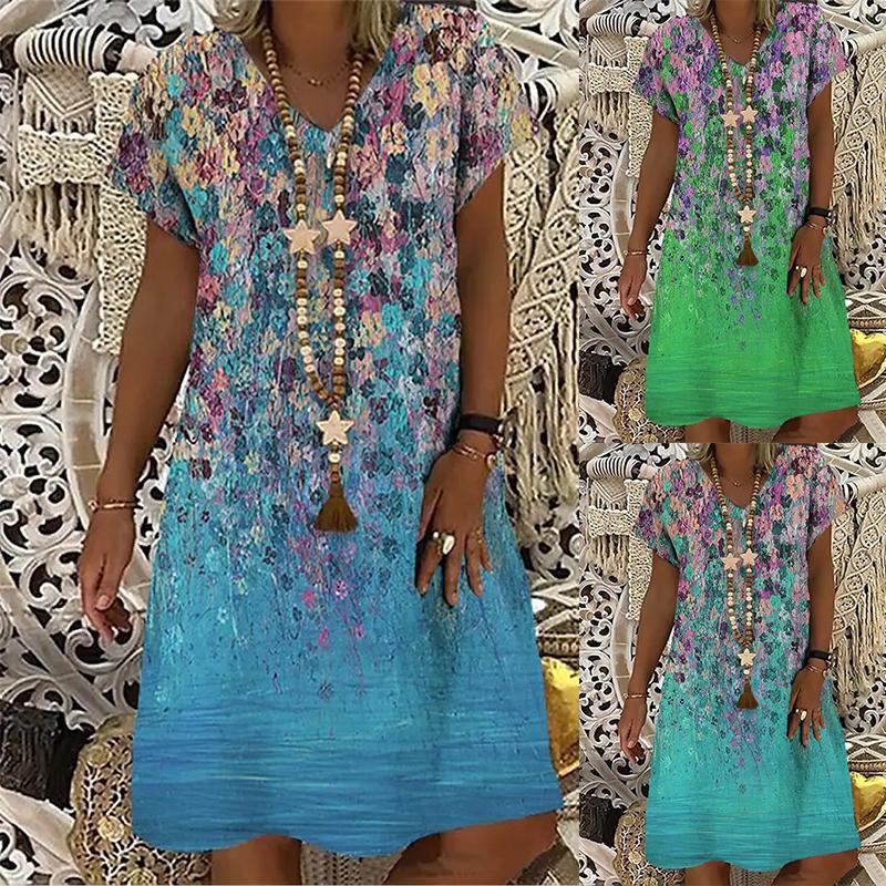 Buy Women's Shift Dress Knee Length Dress Short Sleeve Floral Print ...