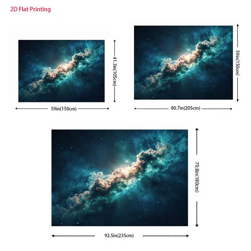 2D Deep Space Galaxy Backdrop, Teal Nebula and Starfield Decor