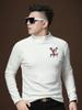 European Style Men's Half-Turtleneck Sweatshirt, Autumn and Winter Fleece-Lined Base Layer, Trendy Brand Print, Warm Inner Wear for Men
