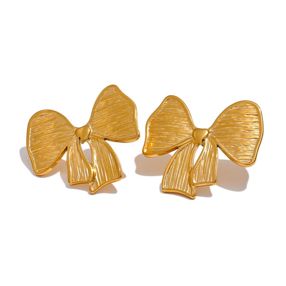 

Yhpup 316L Stainless Steel Metal Bow Knot Trendy Stud Earrings Gold Color Charm Fashion Jewelry 18K PVD Plated Bijoux