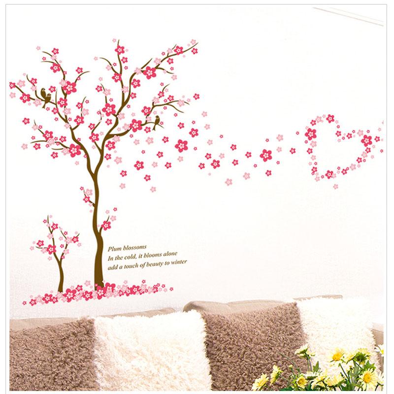 Большое дерево с цветами сливы Съемная наклейка на стену для гостиной спальни Креативный домашний декор Виниловая наклейка на стену 60x90cm разноцветный