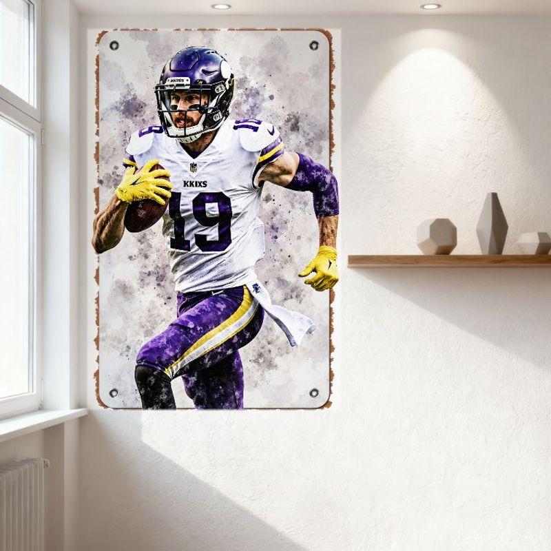 Minnesota Vikings Football Player Watercolor Effect Metal Tin Sign Vintage Retro Grungy Wall Art Decor for Man Cave Bar Home