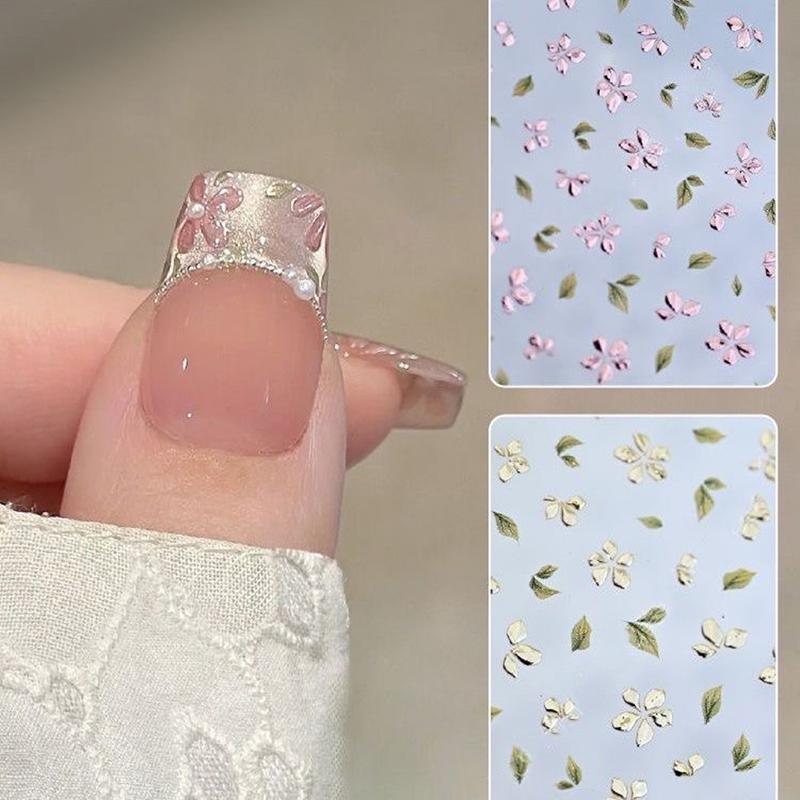 2Pcs Bronzing Flower Leaf Nail Stickers 3D Self-Adhesive Flower Nail Decals Floral Nail Designs Petal Leaves Nail Supplies