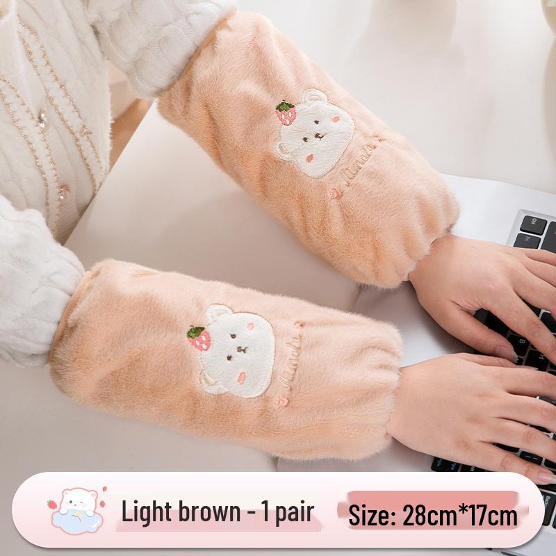 Autumn/Winter Plush Bear Sleeve Covers for Girls - Anti-Stain Long Hand Guards