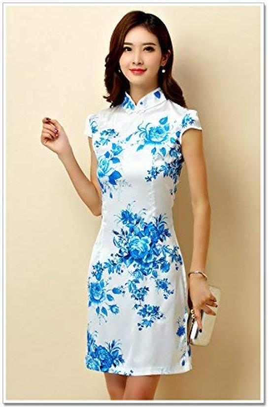 Mini-length Chinese dress with short sleeves (M)
